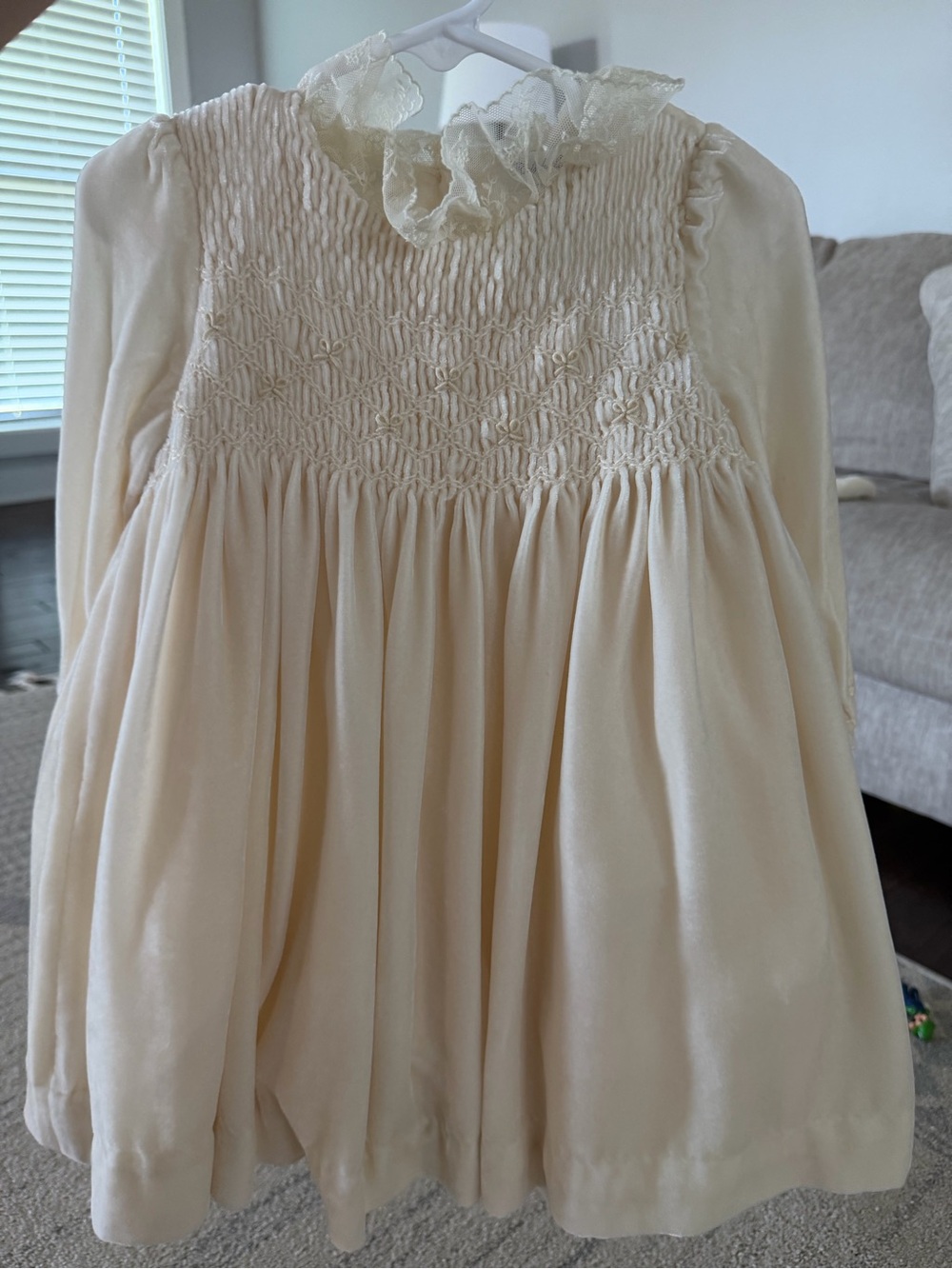 Ralph Lauren Smocked Long-Sleeve Dress with Lace Collar